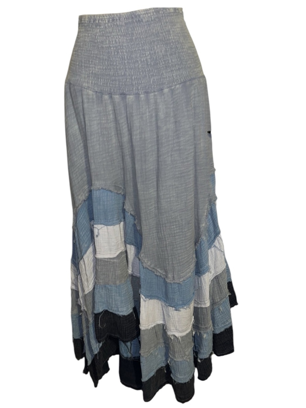 🌟Oli & Hali L Boho Tiered Midi Skirt in Blue and White OH001 - Picture 5 of 5